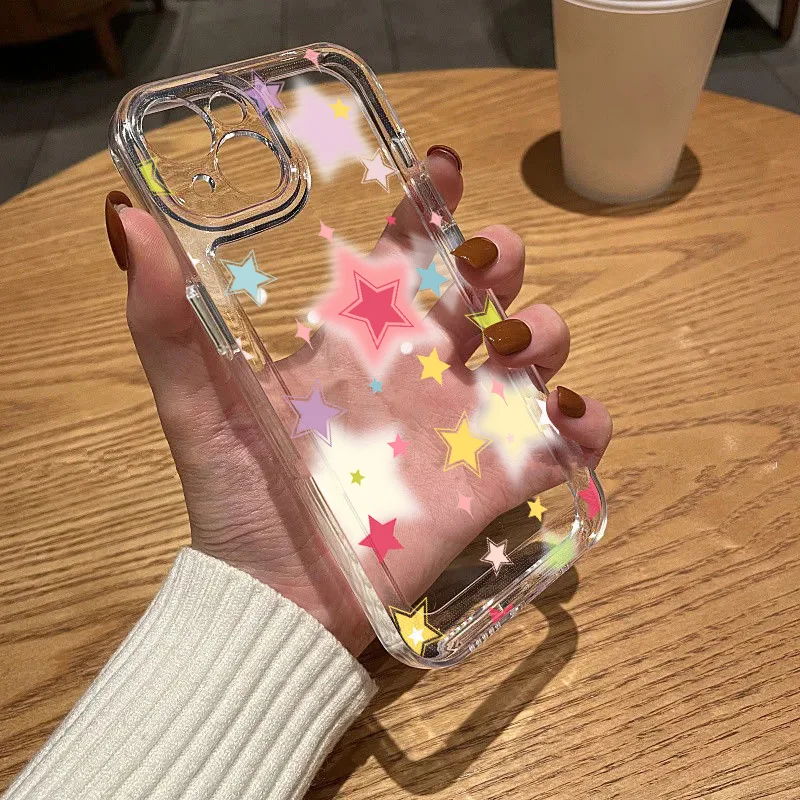 Colorful Star Clear Case For iPhone 11 Case iPhone 13 15 14 12 Pro Max X XR XS 7 8 Plus SE 2022 2020 Fundas Soft Silicone Cover image 4