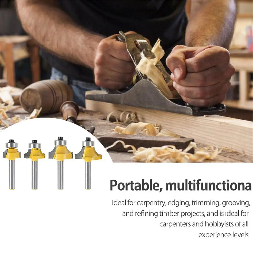 4 Stuks 1/4-Inch Schacht Round-Over Rand Router Bit Set Hoek Afronding Rand Vormen Bit Houtbewerking Tool