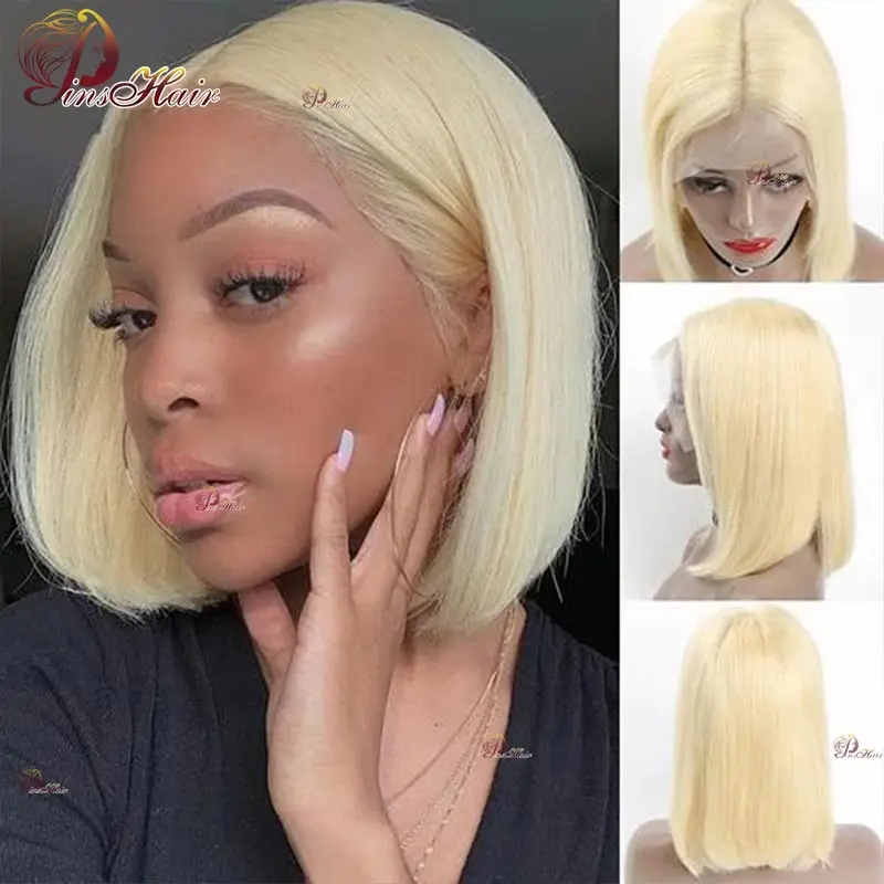 

613 Honey Blonde Short Bob Wigs Short Straight Lace Front Human Hair Wigs For Women Remy Hair 13x4 Transparent Lace Front Wig