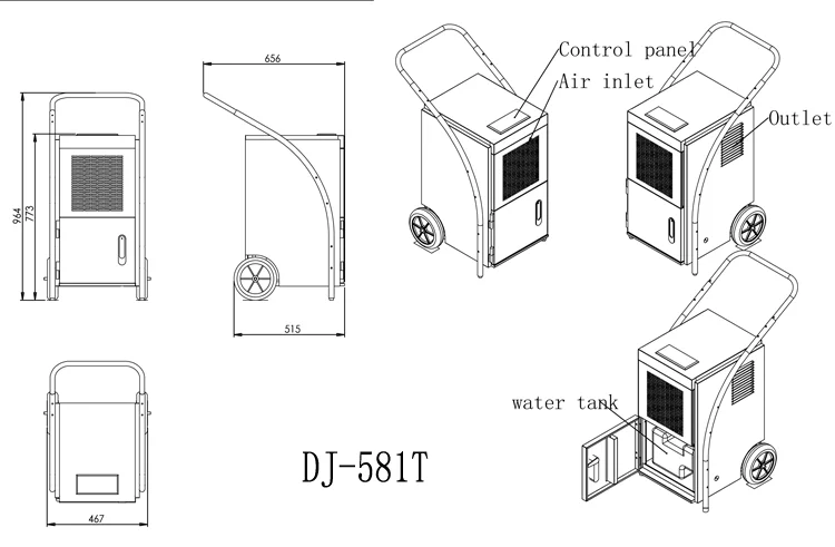 DJ-581ST Hand Push Dehumidifier Portable Home Industrial Air Dehumidifier