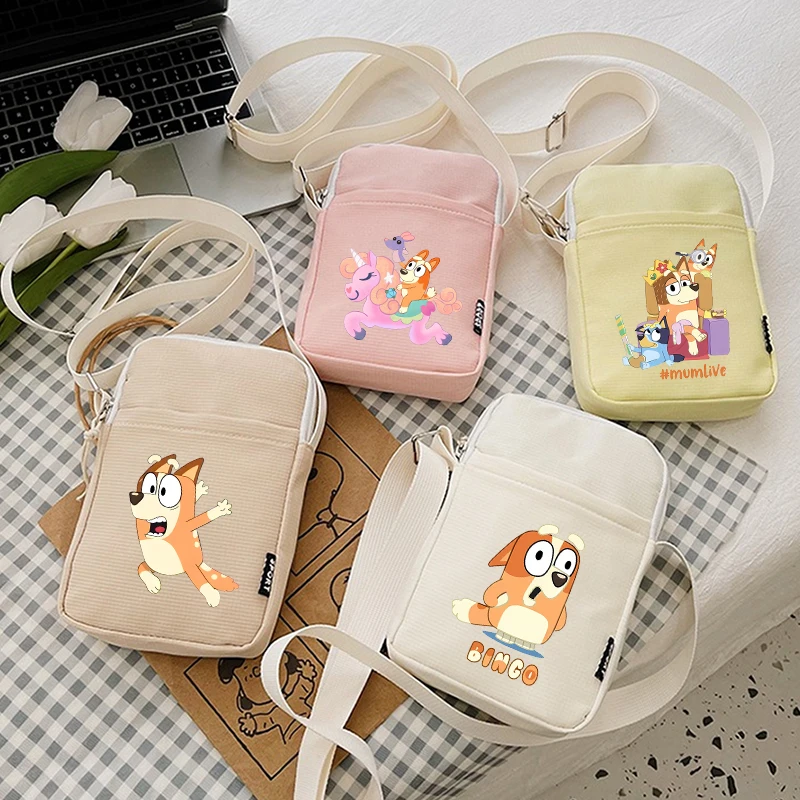 

Bluey Women's Shoulder Bag Casual Zipper Cartoon Print Bandit Bingo Anime Female Student Y2k Vogue Girl Crossbody Phone Handbags