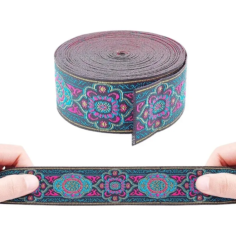Vintage 7-meter Jacquard Ribbon & 1.3-inch Embroidered Woven Ribbon. Ideal for Eid   Mubarak, floral fabric trim & boho style.