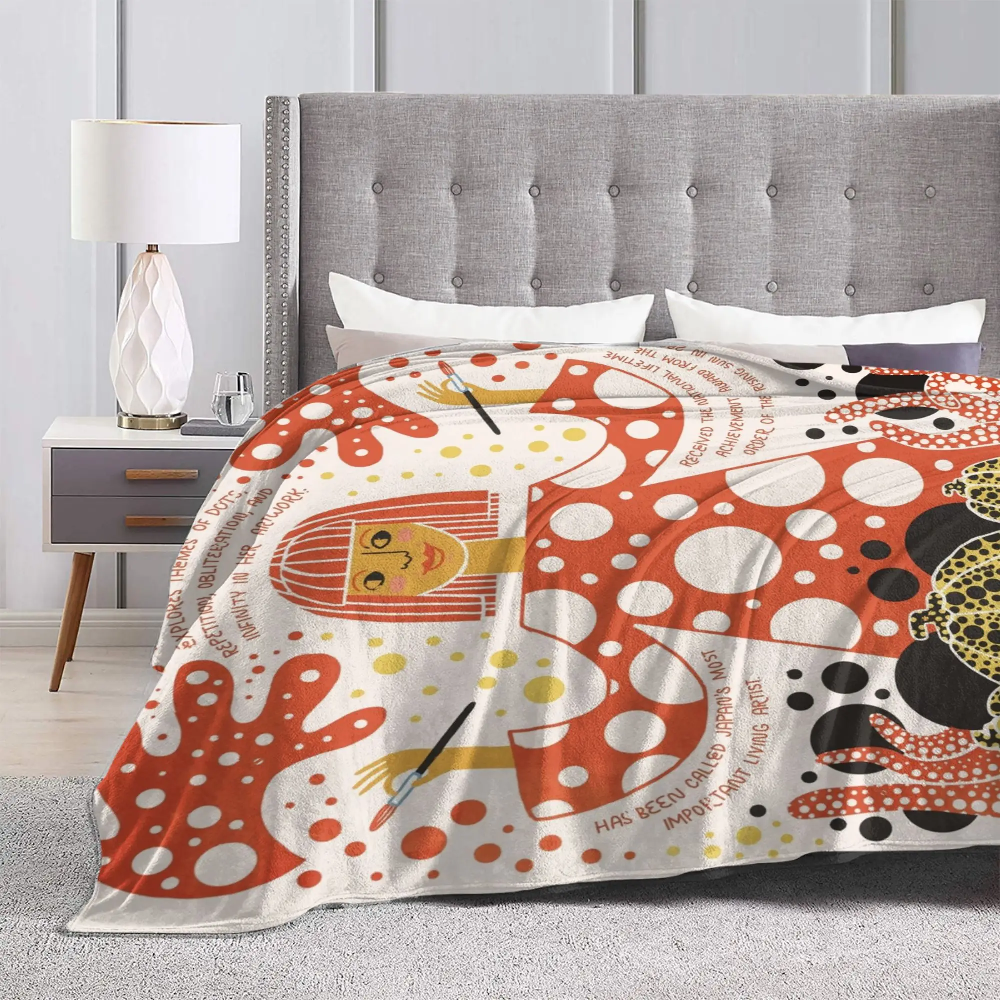 Yayoi Kusama Polka Plush Blankets Pumpkin's Girl Vintage Throw Blanket for Home 125*100cm Rug Piece
