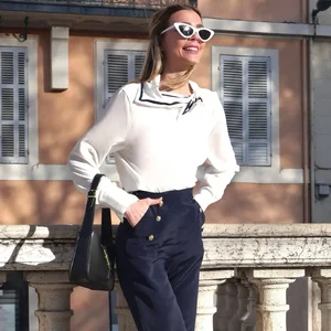 Female suit with high waist button wide stretch, simple elastic pocket, chic straight pants, tailored pants 8 Main Sales Women's Tailoring Pants - №3