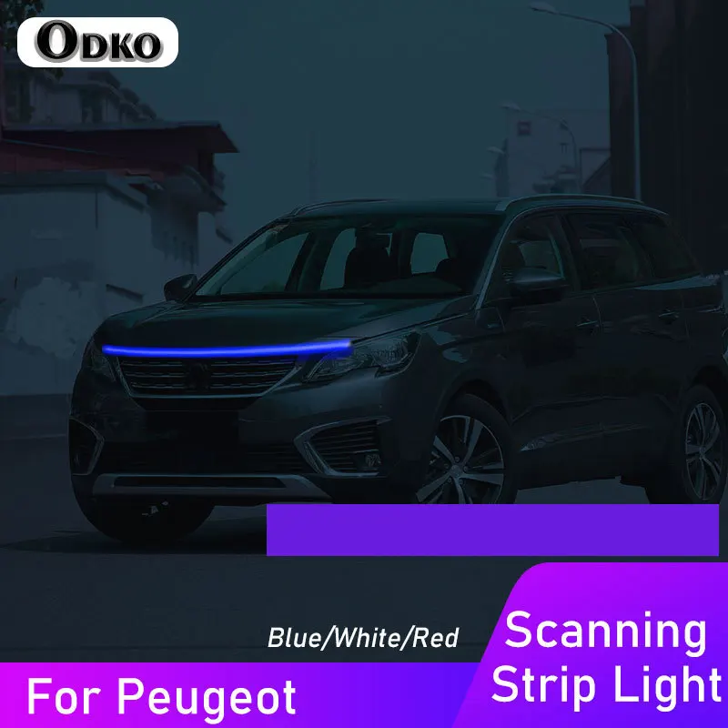 

Светодиодная лента DRL для автомобиля, капот для Peugeot 2008 3008 4008 508 307 12 В, эффект сканирования, дневные ходовые огни, аксессуары