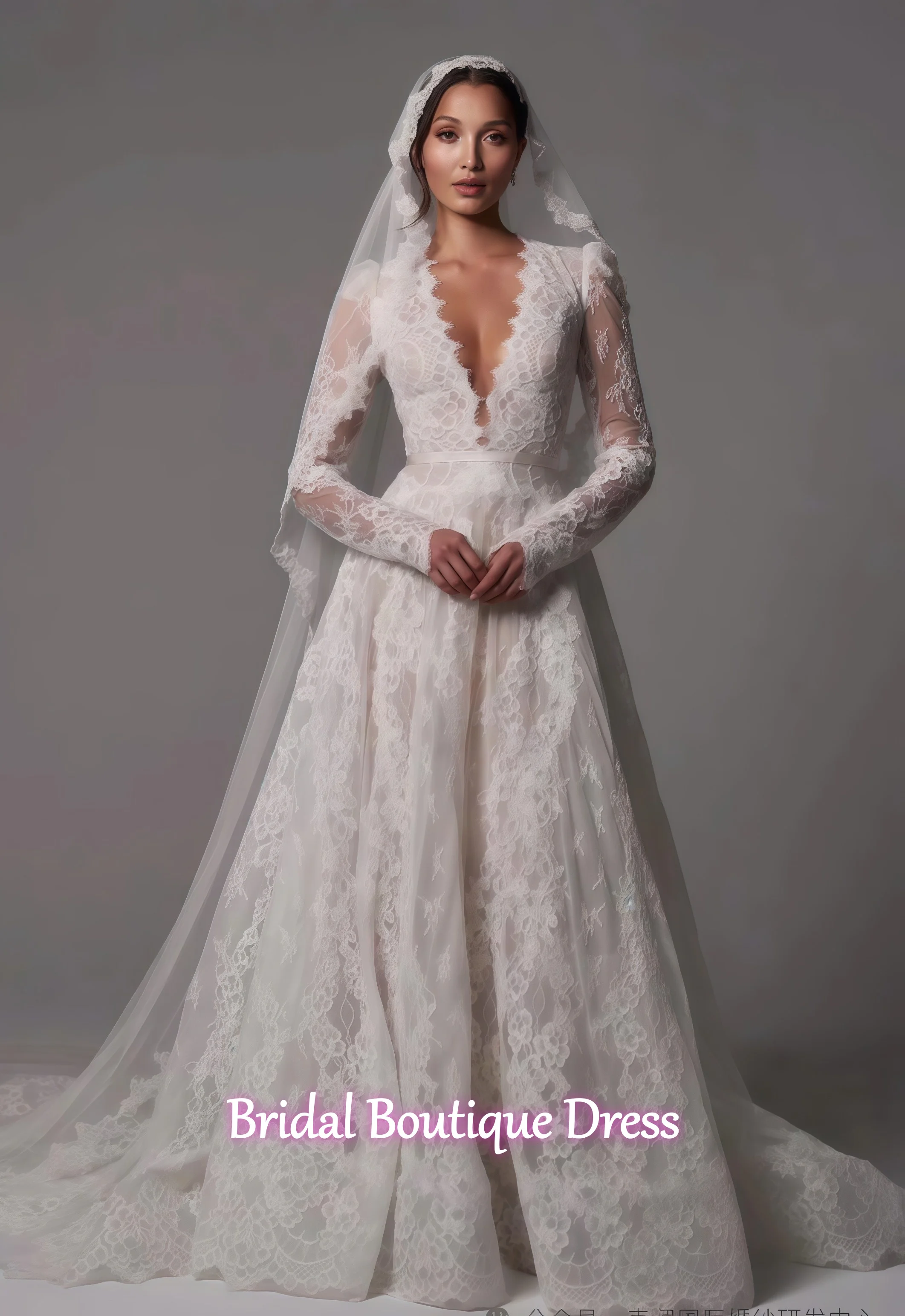 

Customized Gorgeous Lace Wedding Dress for Bride V Neck Long Sleeves Sweep robe de mariée Gown Vestido De Noiva