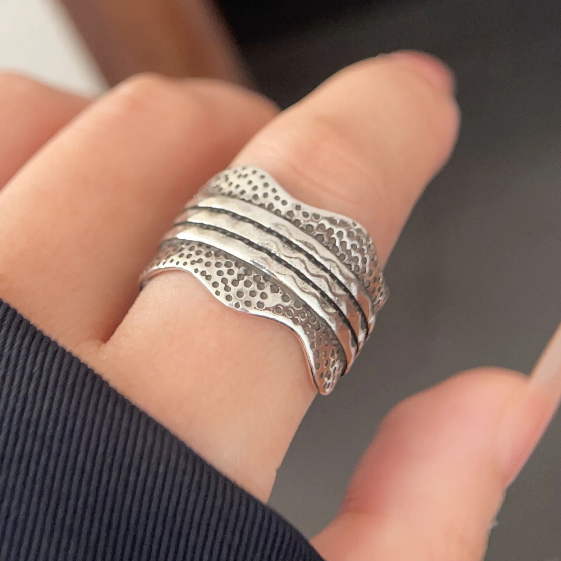 925 فضة خواتم للنساء خمر اليدوية قابل للتعديل خمر موجة واسعة نمط خاتم موضة الفرقة الإناث بيجو هدية #2