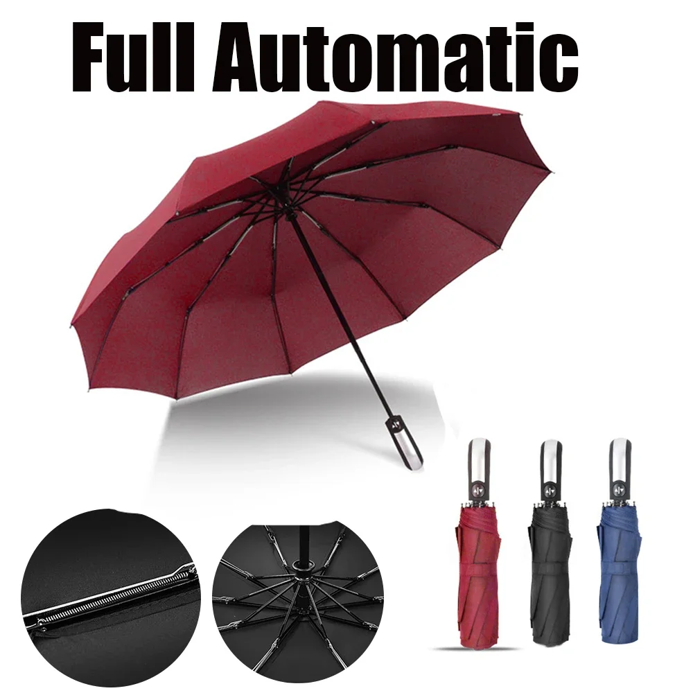 Full-Automatic Umbrella Stormproof for Rain Umbrella Wind Resistant Foldable Umbrella 10 Ribs Large High Quality Umbrella Stand