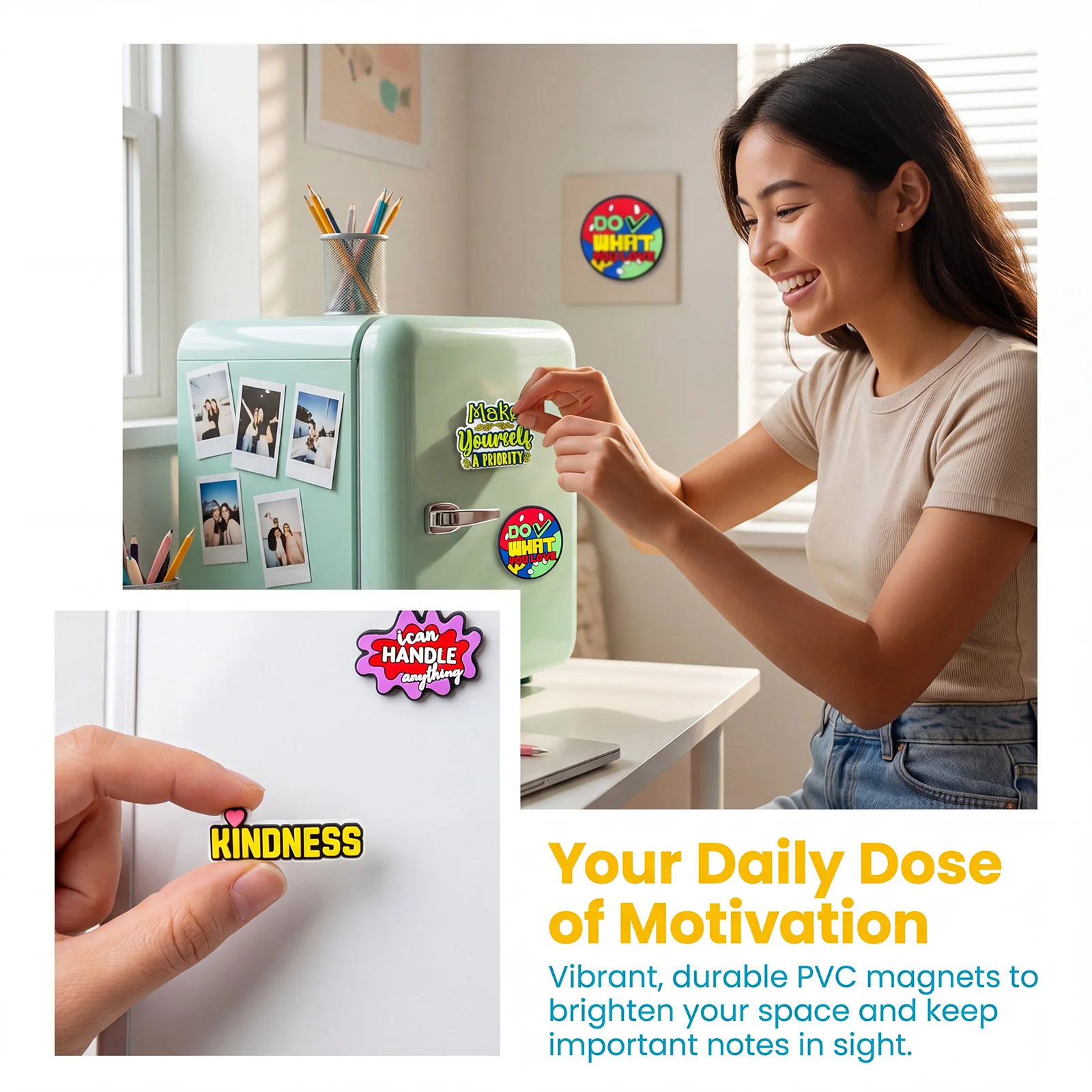 10PCS Reusable Motivational Magnets, Assorted Uplifting Quote Stickers for Fridge Filing Cabinet Workspace, Fun Life Decor Gift