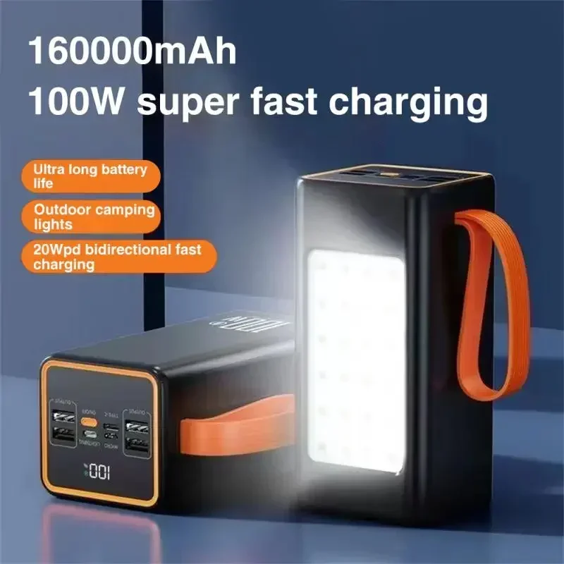 

Новый Power Bank 160000 mAh Двусторонняя быстрая зарядка Портативное зарядное устройство 120 Вт Power Bank Быстрая зарядка Внешняя Tito C со светодиодной подсветкой