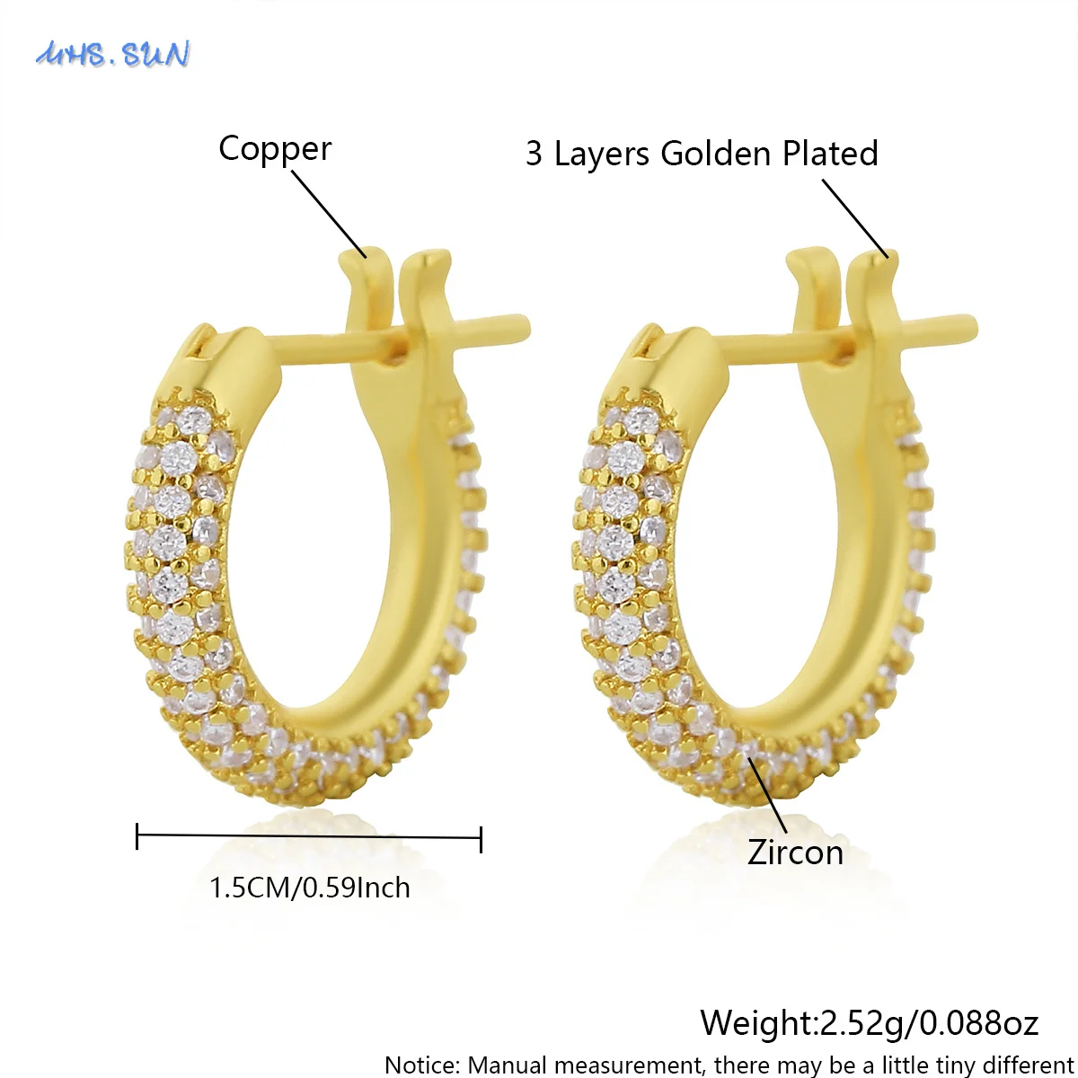 MHS.SUN مكعب الزركون الذهب/الفضة اللون U على شكل هوب أقراط للنساء الفتيات الكلاسيكية اليومية بيان الحفلات مجوهرات هدية
