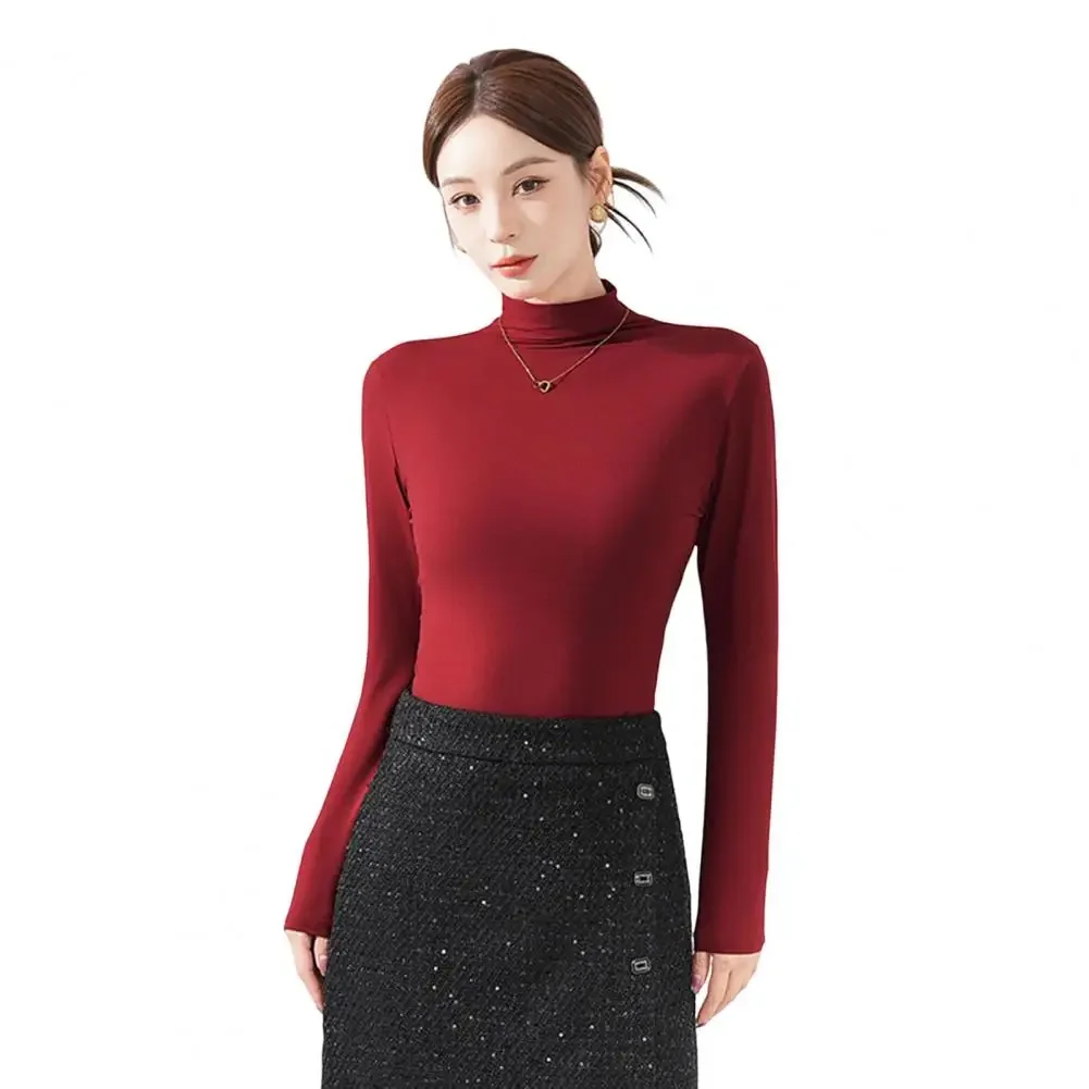 Solid Color Long Sleeve Top Stylish Women's Long Sleeve Slim Fit Pullover Top Lightweight Stretchy Blouse Solid for Everyday