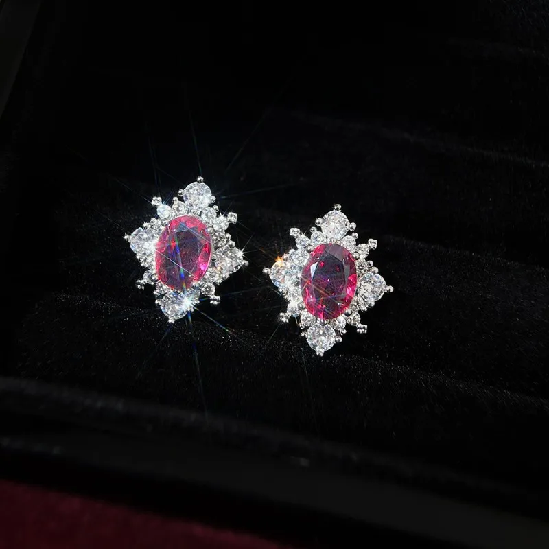 Elegant Bling Red Zircon Stud Earrings Elegant Stylish Earring Vintage Palace Women Casual Daily Jewelry Stylish  High-End Vibe