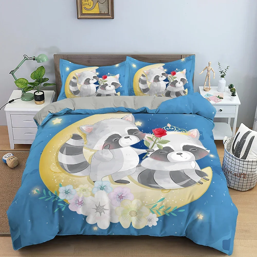Cartoon Animal Lion Hippo Giraffe Comfortable Duvet Quilt Cover Pillowcase Bedding Set Children Bedroom Decoration Home Textile