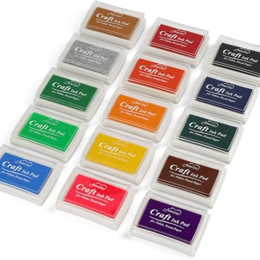 NIUBIER 15 Colors Craft Ink Pads, Washable Finger Stamp Pad for Finger Painting, DIY Crafting, Paper, Wood Fabric, Rubber Stamp