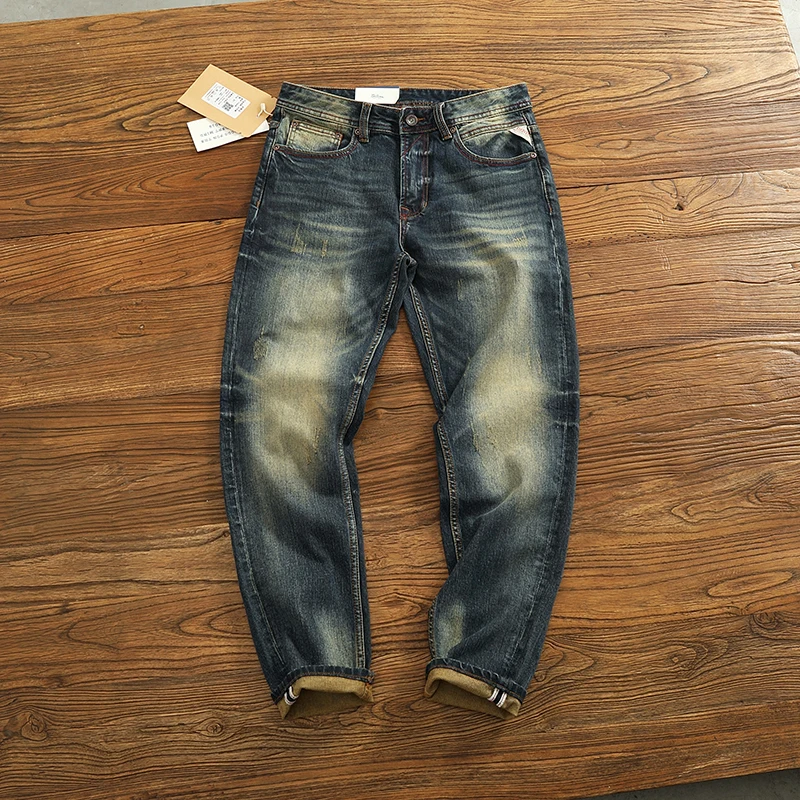 

Retro American Streetwear Jeans Men's Slim Straight Casual Long Trousers Elastic Faionable Urban Sle All Season Wear