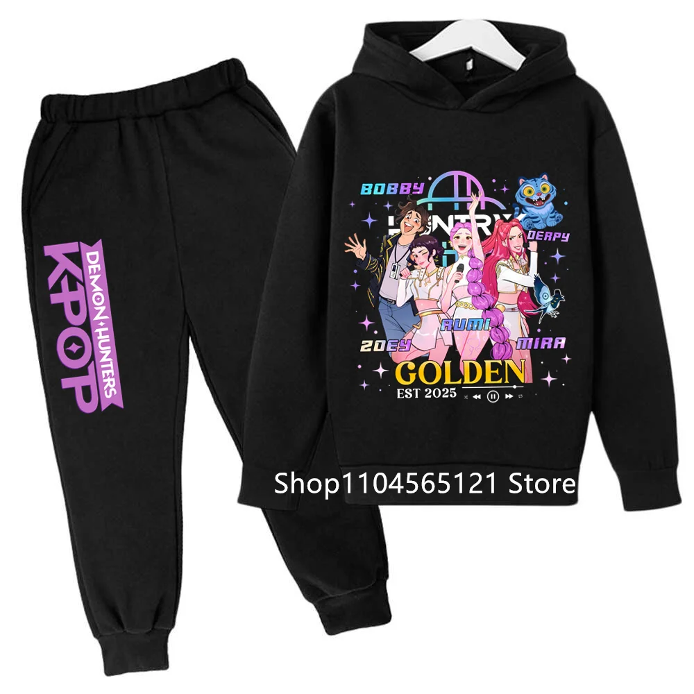 

Hoodies Kpop Demon Hunters Pullover Sweatshirt Trucksuit Cartoon Girls Boy Kids Clothes 2026 movie korean style Sets Children