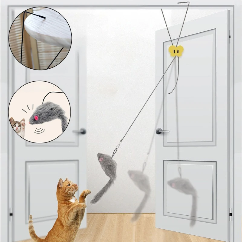 Katze Interaktives Spielzeug Hängen Tür Maus Necken Katze Stick Elastische Clip Tür Schaukel Hängen Springen Katze Spielzeug Pet Liefert