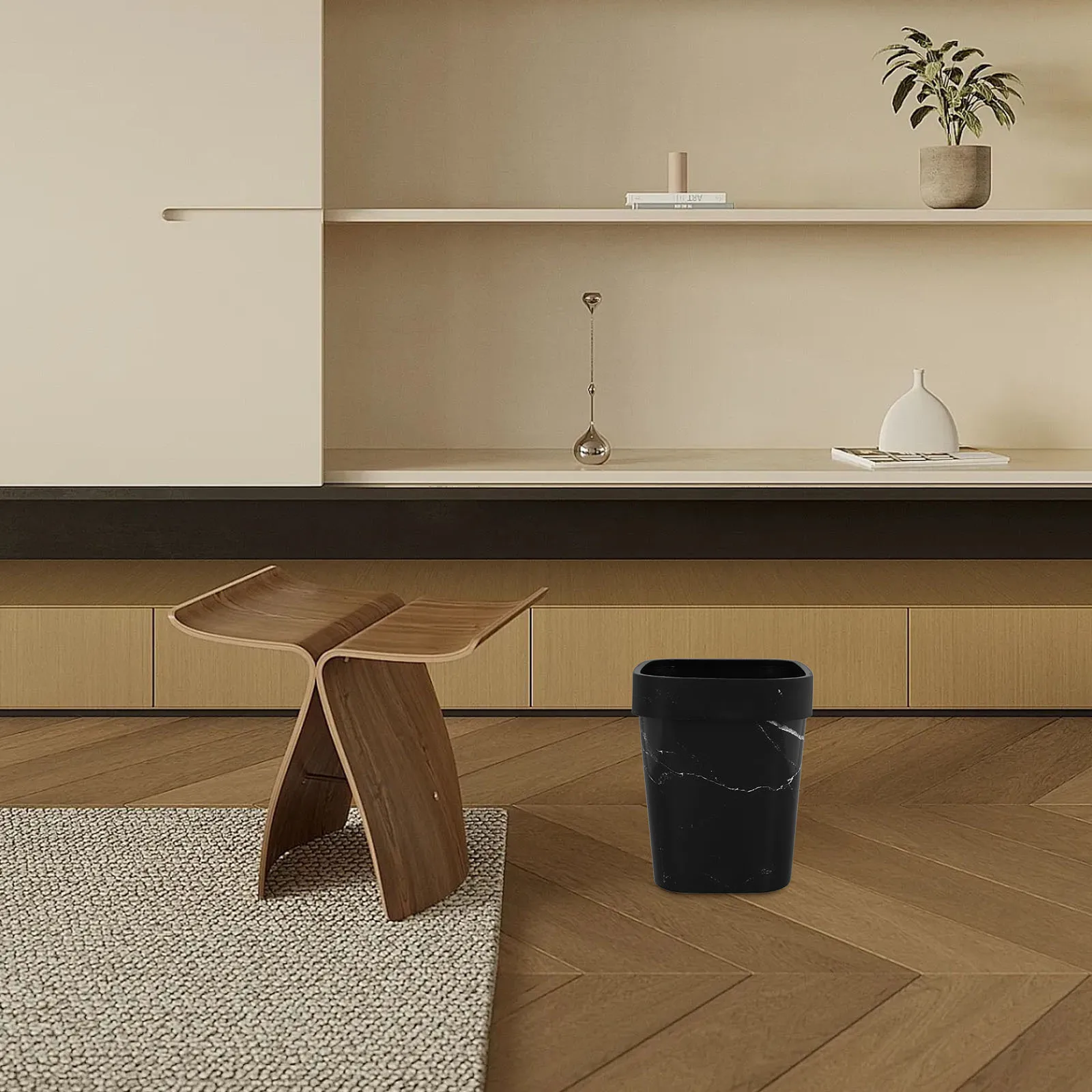 

Marble Texture Trash Can Plastic Square Wastebasket For Bathroom Kitchen Bedroom Office Home Black Waste Bin Container