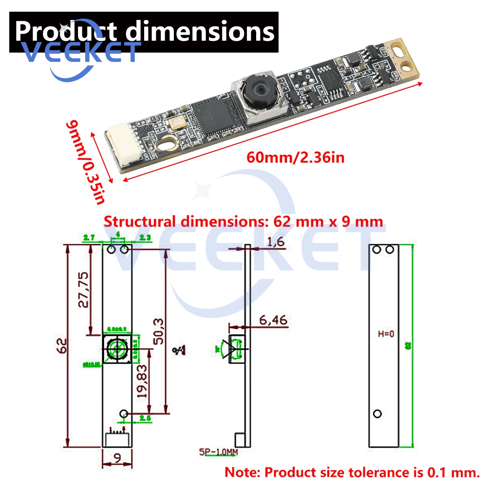 وحدة كاميرا USB IMX179 بدقة 8 ميجابكسل مع ضبط تلقائي للصورة - زاوية عرض 76/125 درجة 78/120 درجة بما في ذلك كابل محول USB بطول 1 متر