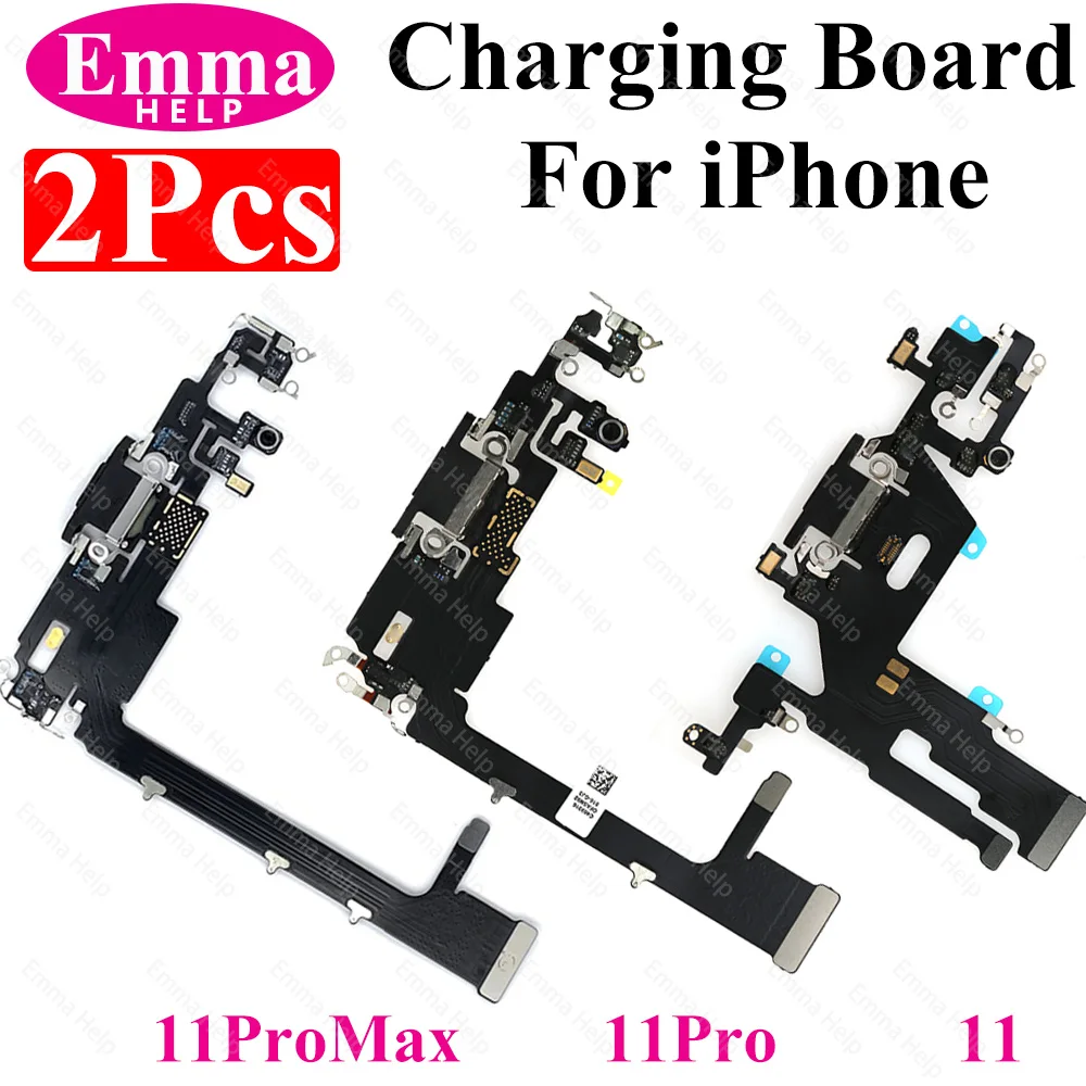 2 pcs/pack Charging Board Flex For iPhone Xs Max 11 Pro Max 13 12 Mini X XR USB Connector Microphone Socket Flex Cable