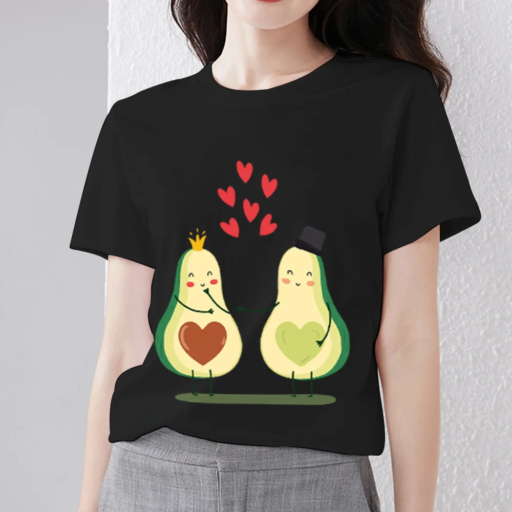 T-shirt Women\'s Fashion T-shirt Cartoon Cute Avocado Hot Print Pattern Casual Soft Commuter Wear O-neck Youth Comfortable Top