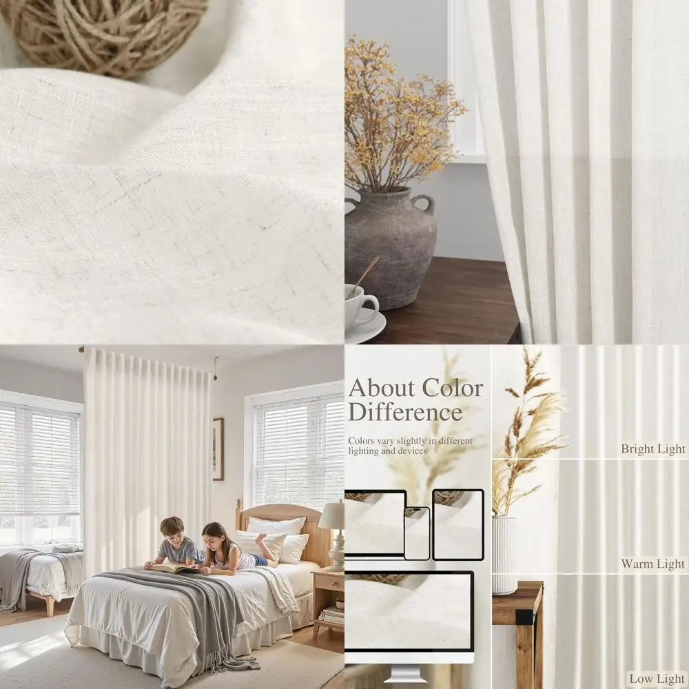 

Широкие льняные шторы-перегородки для гостиной 100 дюймов - полупрозрачные, рассеивающие свет, с креплением на петлях для раздвижных дверей, в природном прибрежном стиле