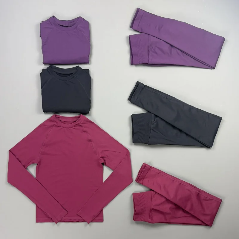 2 Piece Gym Set Women Raglan Long Sleeve Thumb Hole Top Tummy Control Ruched Hip Leggings Gym Yoga Pilates Training Sportswear
