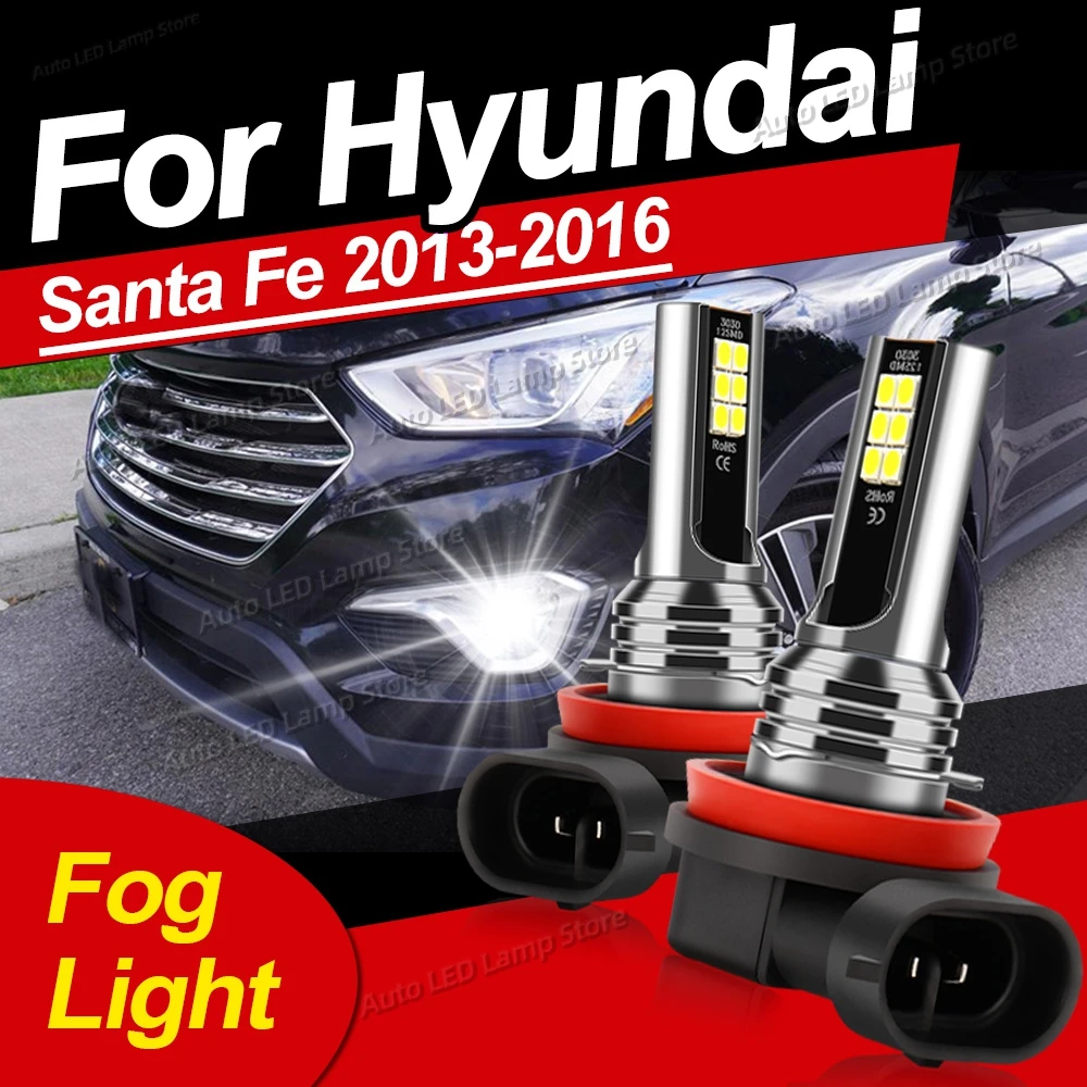 

2pcs Car LED Front Fog Light Bulbs 6000K Fog Lamp For Hyundai Santa Fe 2013 2014 2015 2016 Plug and Play 80W Accessories