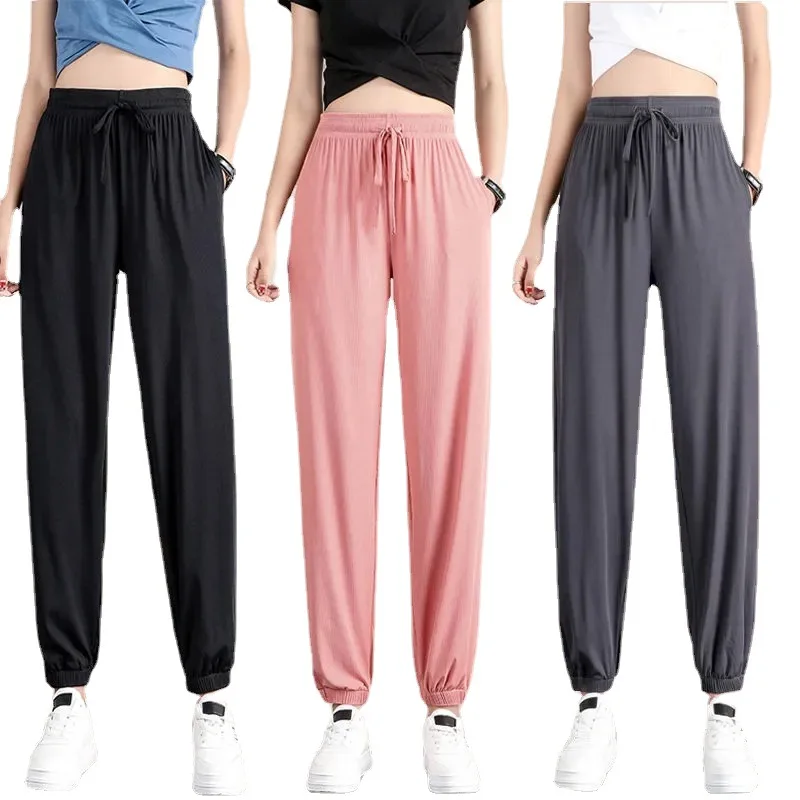 

Hot Women's Wide Leg Pants Ice Silk Sweatpants Loose Bunched Feet Loose Leggings Thin Casual Sanitary Elastic Slacks Pants