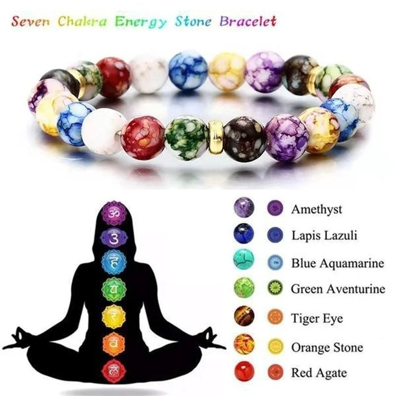 Natural Lava Stone Beads Healing Balance Chakra Charm Bracelet Colorful Bead Tibetan Buddha Prayer Bracelet for Women Men