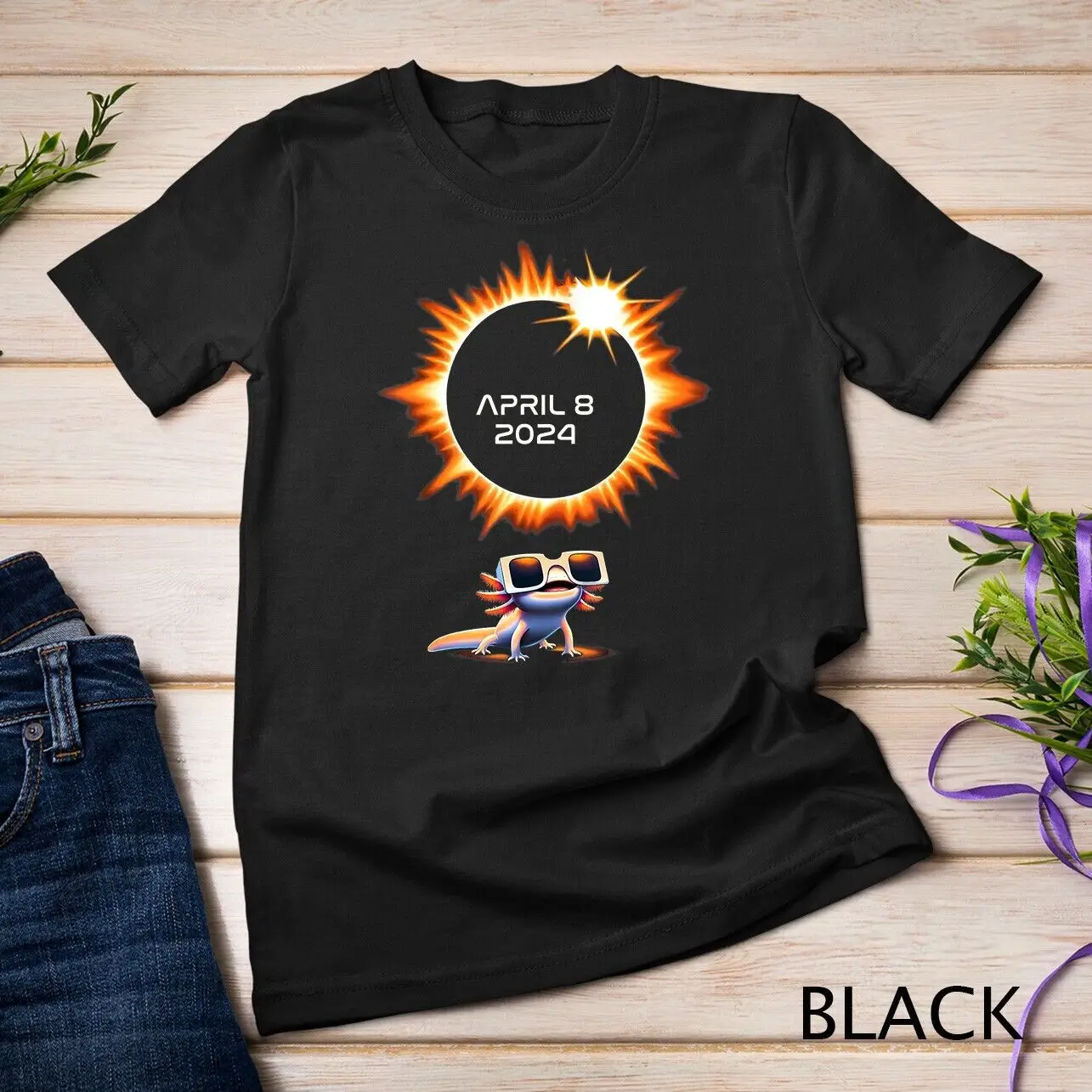 Total Solar Eclipse Shirt 2024 Axolotl in Astronomy Glasses Unisex T-shirt