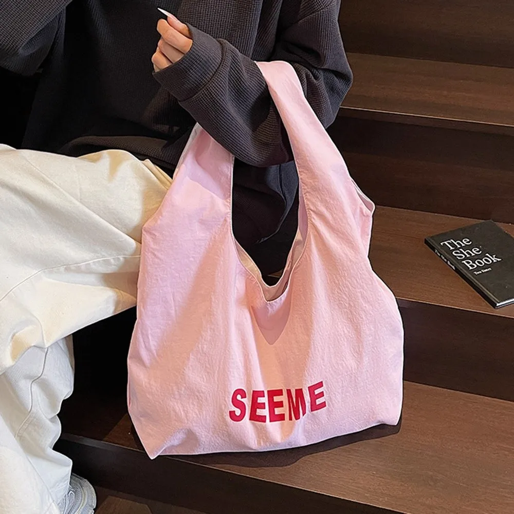 

INS Large Capacity Canvas Shopping Bag Retro Casual Nylon Underarm Bags Commuting Korean Style Single Shoulder Bag Travel