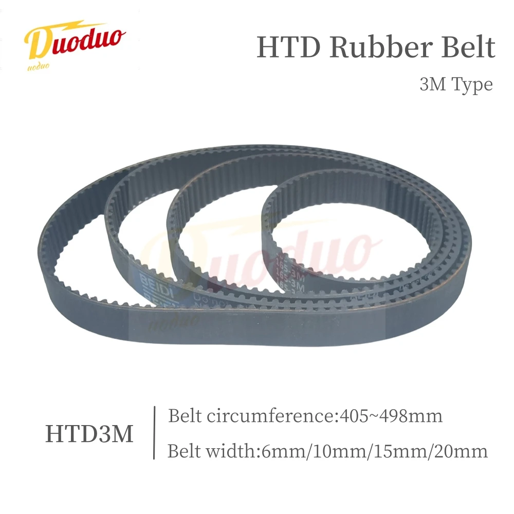 

HTD 3M Synchronous Belt Perimeter 405-498mm Belt width 6/10/15/20mm Rubber Toothed Belt Closed-loop Synchronous Belt Spacing 3mm