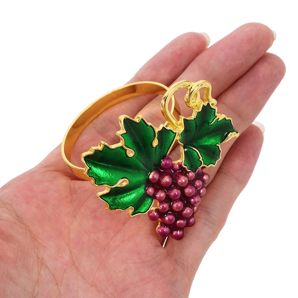 6Pcs Grape Napkin Rings Gold Tone Napkin Holders for Dining Room Table Decor Boho Fall Wedding Party Elegant Leaf Design