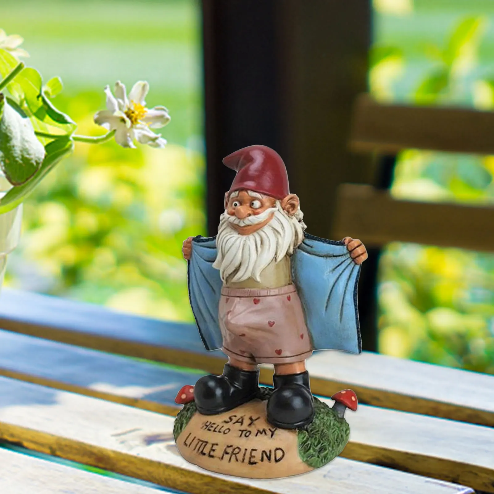 Funny Naughty Garden Gnome Statue Lawn Gnome Figurine SAY HELLO TO MY LITTLE FRIEND Dwarf Shows Underpants Garden Gnome Decor