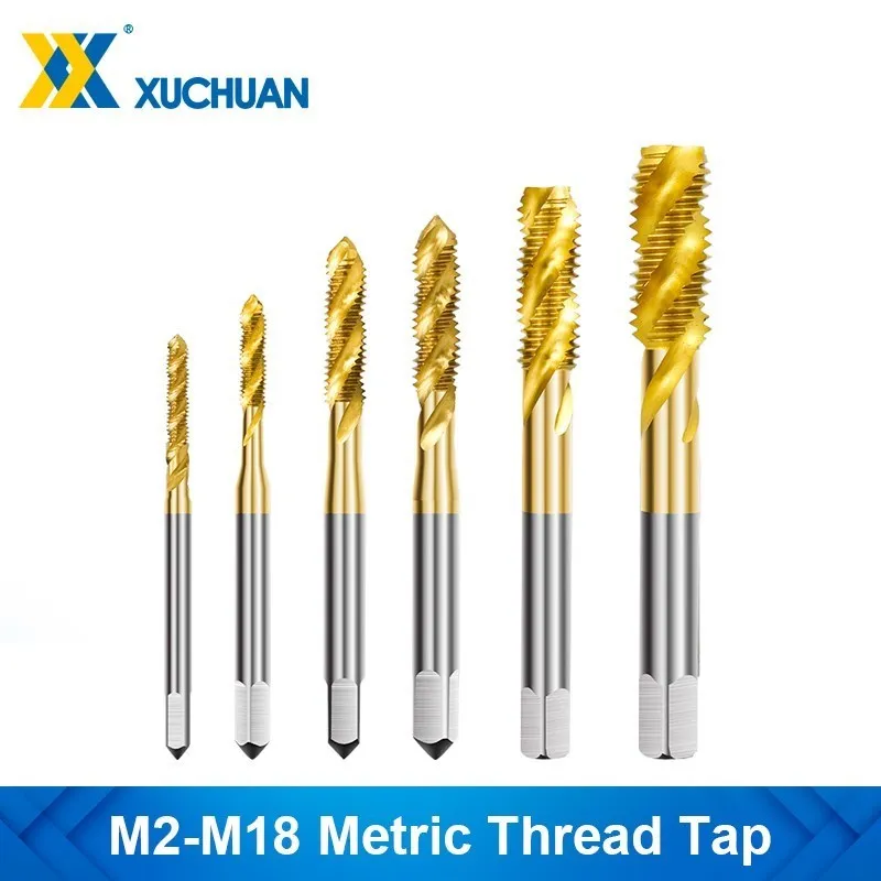 HSS Steel Screw Tap M2-M14 Titanium Coated Spiral Drill Metric Thread Tap Set HSS Screw Tap Drill Bits Hand Tools 