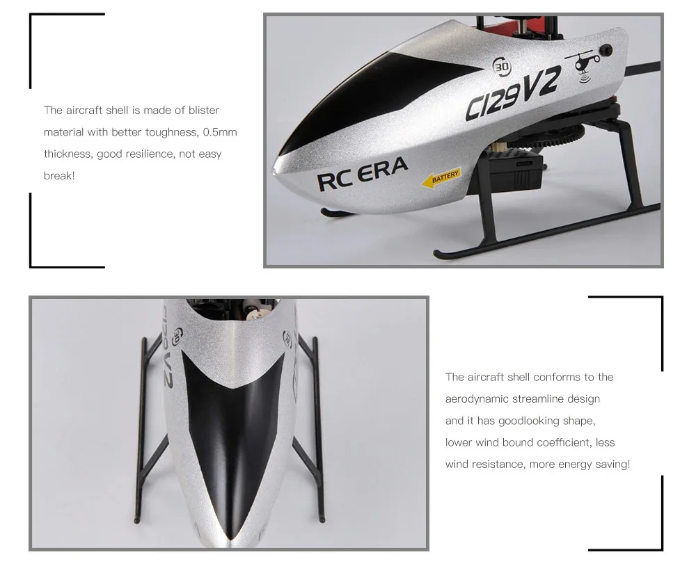 Helikopter RC C129 V2 4-kanałowy RTF, żyroskop 6-osiowy, start/ładowanie jednym przyciskiem, tryb 6G, bateria 3.7V, nadajnik, silnik bezrdzeniowy, część.