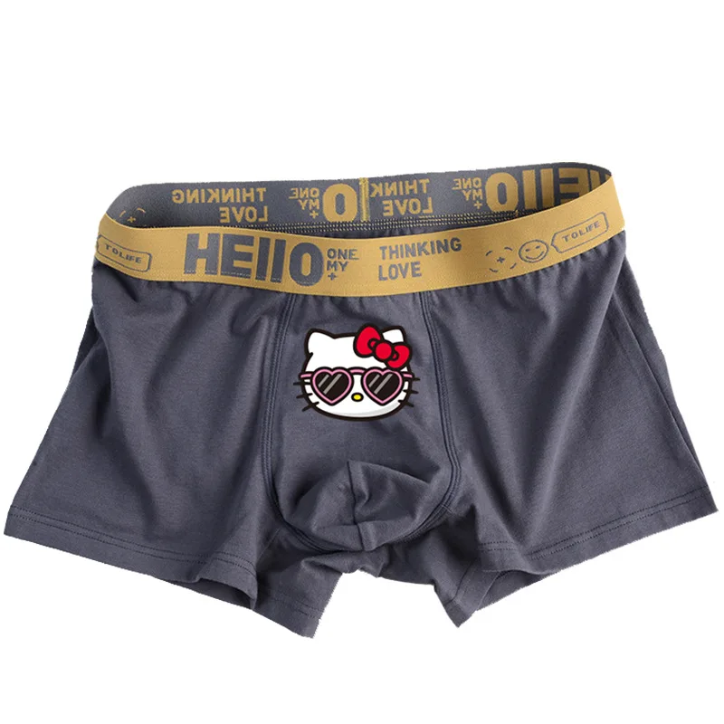 Sanrio Cute Cartoon Hello Kitty Trend Teenager Cotton Men's Underwears Graphene Antibacterial Crotch Plus Size Boxers Gift