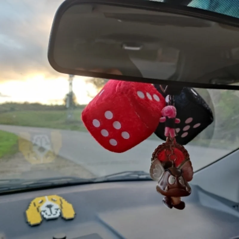 Car Plush Pendants Fuzzy Plush Dice Dots Rear View Mirror Cube Hanger Car Styling Car Accessories Interior Ornament