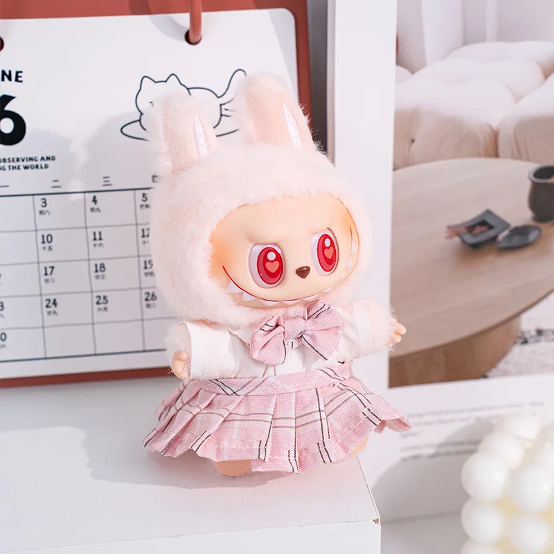 

Labubu 1st-3rd Gen 15/17cm Doll Outfit Set Kawaii Bunny Ear & Polka Dot Skirt College Style
