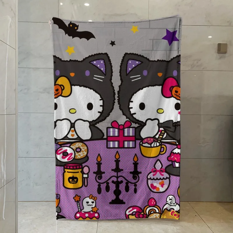 Halloween Sanrios Cute Cartoon Hellokittys Home Flannel Blanket Anime Kawaii HD Digital Printing Office Warm Nap Blanket Gift