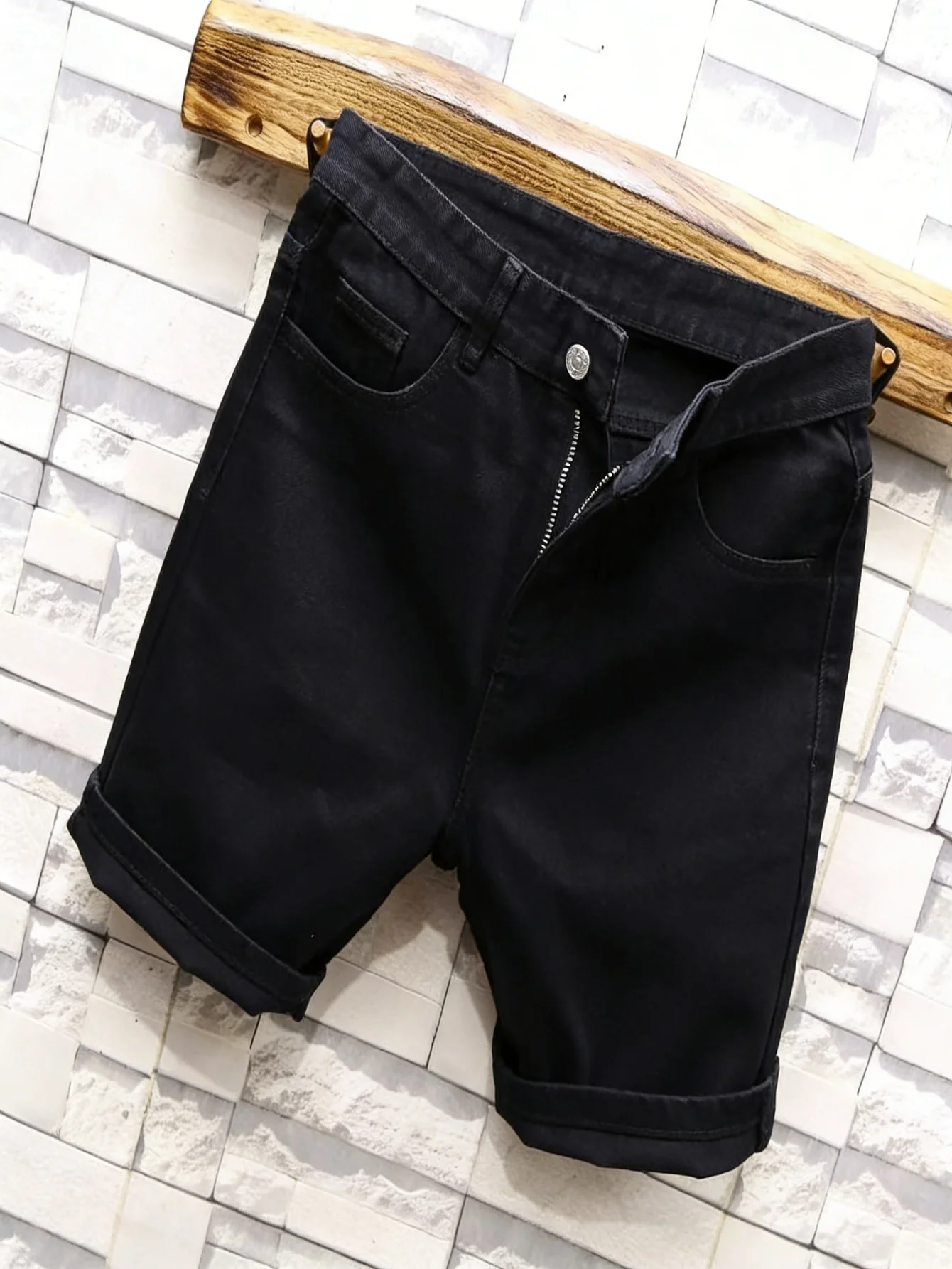 

Men's Skinny Fit Black Jorts Slim For Man Trendy Drip Fashion Casual Jeans Pants