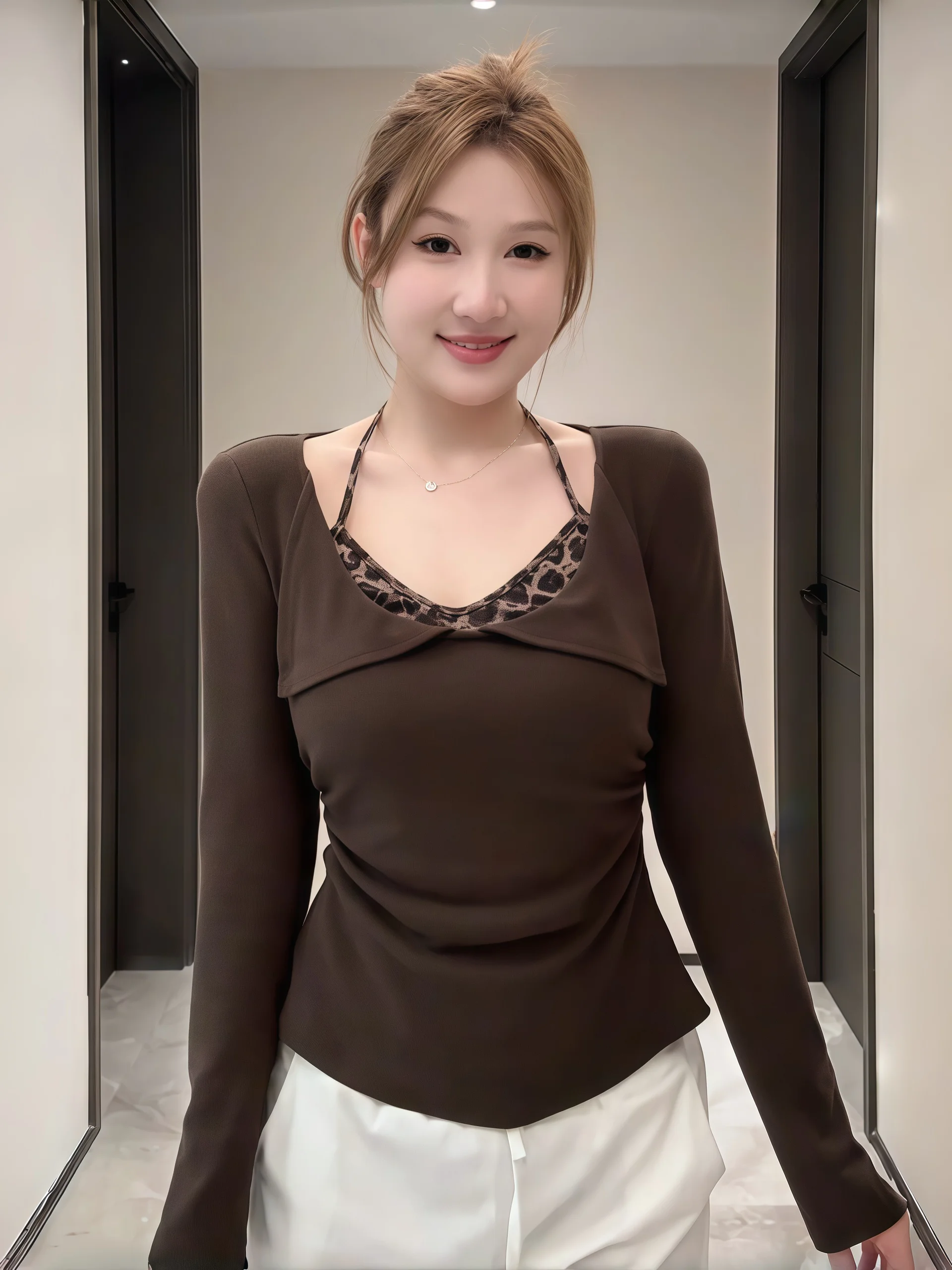 

Slimming plus Size Base irt Top Ne Hanging Long Sve T-irt Leopard Print Fake Two-Piece Spring Casual Sle Women's C...