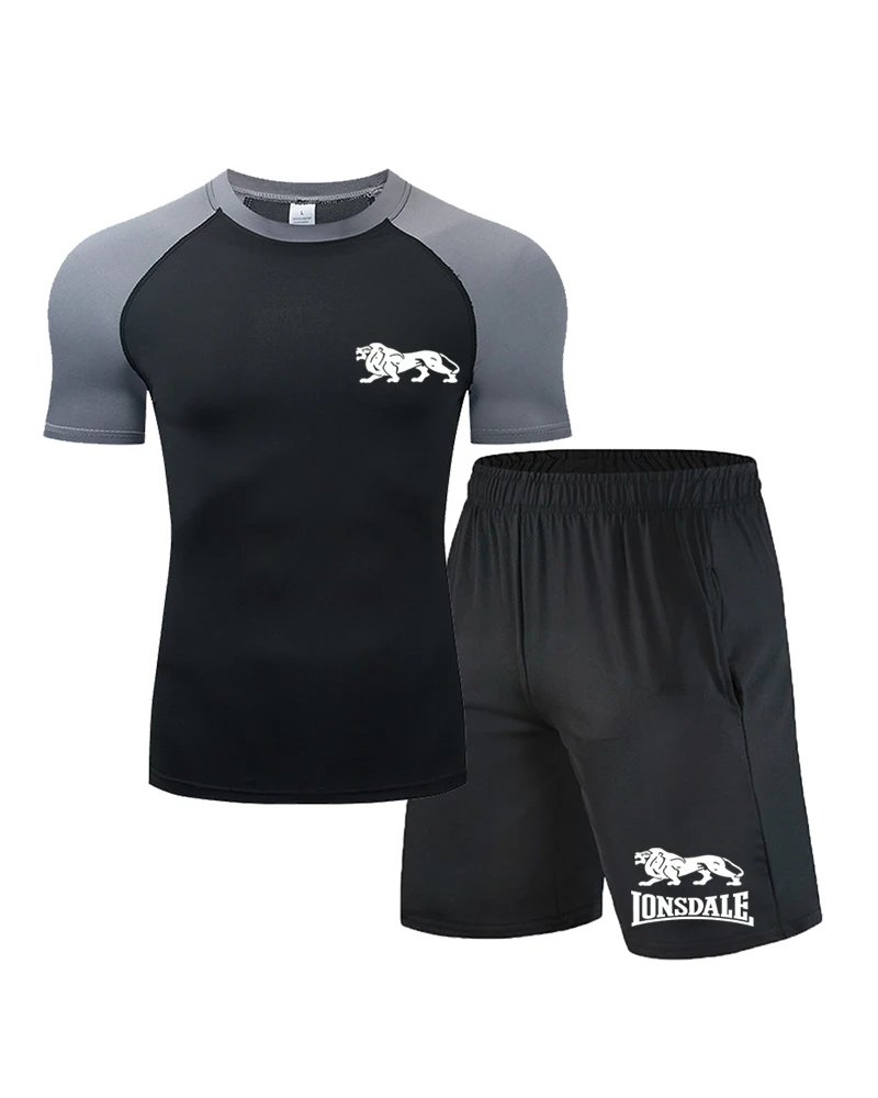 2026 New Dragon Lion Dell Men's Sunscreen Breathable Quick Drying Outdoor Sports and Leisure Short Sleeve Two Piece Set