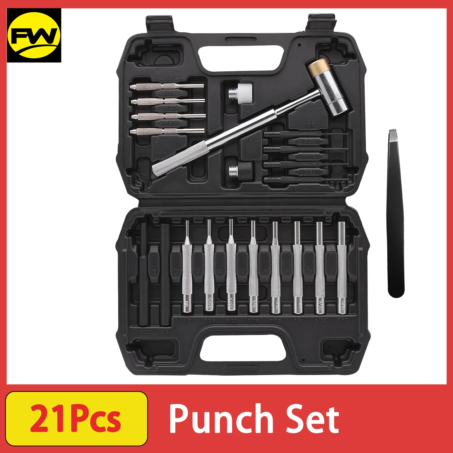 

21PCS Punch Set, Pin Punches, Punch Tool, Roll Pin Punch Set, Including Punches and Hammer, Mechanical Repair Tool