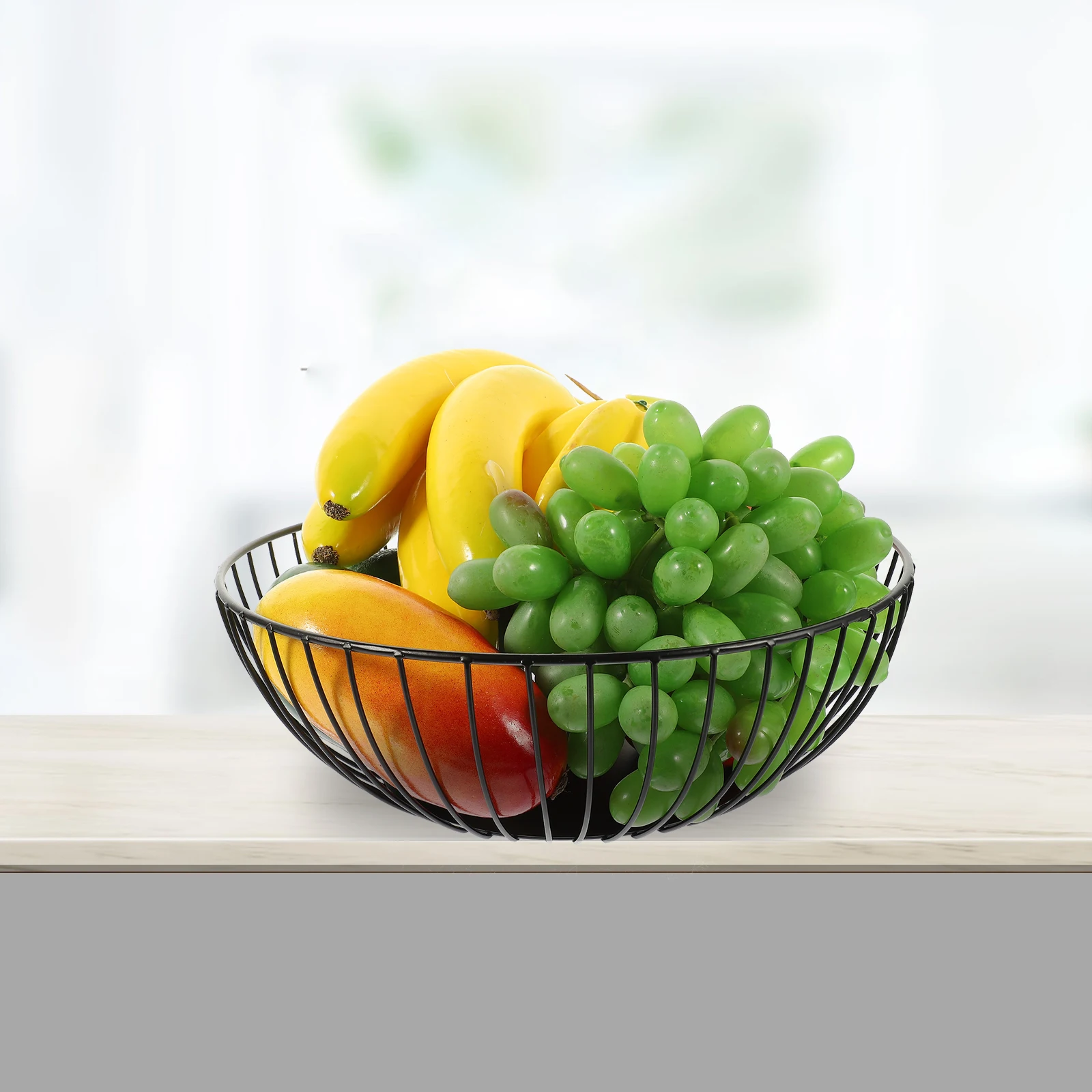 

Sturdy Metal Fruit Bowl Black Wire For Kitchen Counter Large Snack Storage Basket Desktop Decoration Hollow Design Modern