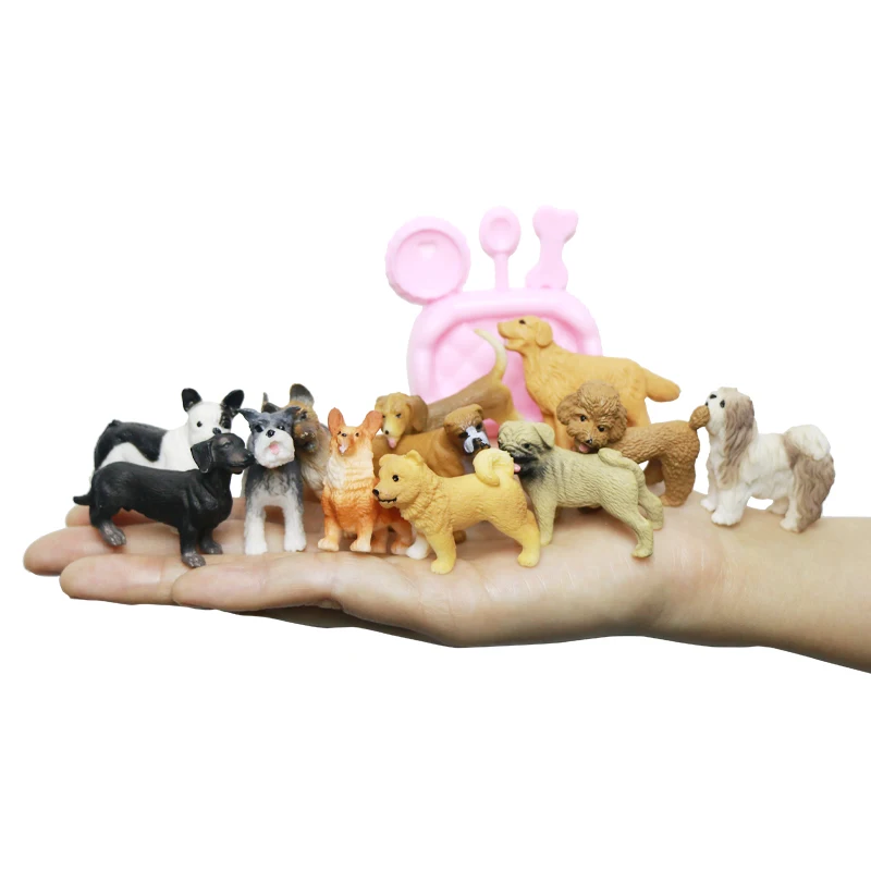 Simulação Farm Dogs Pet Figurines, Pug Teddy Beagle Dachshun Modelo, Figuras de Ação, Decoração de Casa Bonito, Kids Toy Presentes, 12Pcs