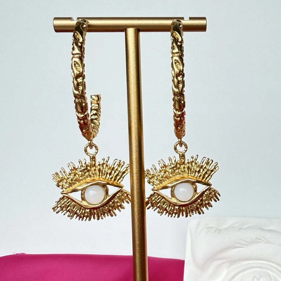 

Europe America Pearl Brass Gold Plated Eyes Earrings Woman Art Luxury Jewelry