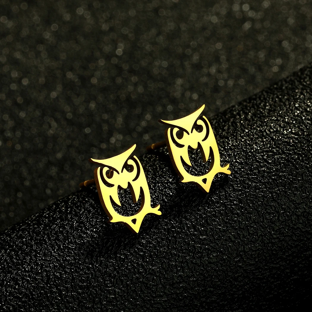 Kinitial Laser Engraved Fashion Stainless Steel Earrings Owl Stainless Steel Bird Earrings, Skinny Earrings Anniversary Gift